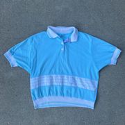 Vintage 90s Jantzen pastel blue tropical fish ringer polo shirt