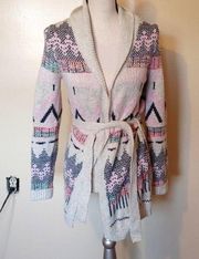 Cat and Jack Pink Blue Open Tie Cardigan Size XL Juniors 14/18 Abstract Print