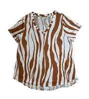 Rachel Zoe T Shirt Women’s 1X Tan Striped V-Neck Top