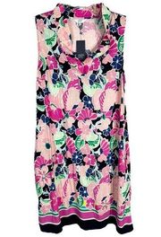 Crown Ivy Size Small Dress Sleeveless Pink Navy Floral Print Ruffle Pockets 1592