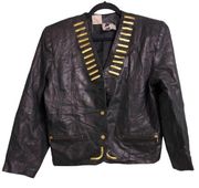 Bellino Women Leather Jacket Black Gold Buttons Pockets Embroidered Hong Kong 10