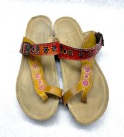 L’ Artiste Spring Step Paros Tan Leather Red Toe Strap Cork Sandals size 38 / 7 