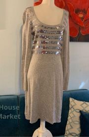 White House Black Market Gray Scoop Neck Sequined Sweater Dress Size M Medium