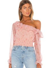 Lovers + Friends Juliette Pink Gabriella Floral Ruffle One-Shoulder Top