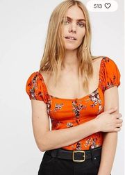 Free People  Close to You Floral Burnt Orange Blouse Size Small