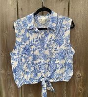 Women's Joie Blue Floral Tie Front Button Down Rayon Blend Print Large