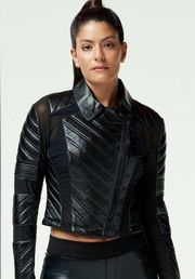 Blanc Noir Genuine Leather Moto Drop Jacket S Black Lace Sheer Panels