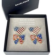 BaubleBar NEW  Patriotic EARRINGS Dangle Drop Red White & Blue Bows Hearts Pearls