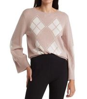 NWT Magaschoni Cashmere Argyle Crew Neck Sweater Faded Taupe Women’s Size Large