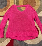 Oversized Hot Pink Chunky Sweater Open Back Cutout Size Small