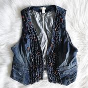 Chico's Ruffle Beaded Open Front Denim Vest size 2 Large