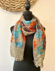 Multicolor Floral Poppy Open Knit Scarf