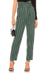 L'Academie Womens The Carla Pants Size Small Kelly Green Stripe Paperbag Waist