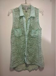 Teal Lace Button Up Tank Top - Size M