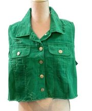 Kelly Green Denim Distressed Vest Sz. 2X