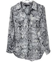 Zac & Rachel Snake Print Roll Tab Button Down Top in Grey/White