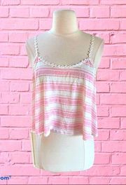 Crop Top Pink Stripe Shirt Womens M Love J New