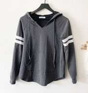 Laslulu Grey v Neck Hooded  Stripe Hooded Sweatshirt