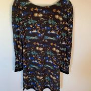 Hunter Dixon | 100% Silk Black & Green/Blue Splatter Patterned Dress Size Medium