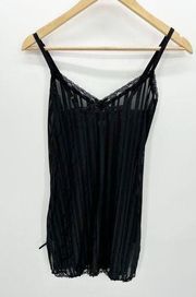 Rampage Black Subtle Stripe Lace Trim Nightgown Slip Lingerie Women's Size Small