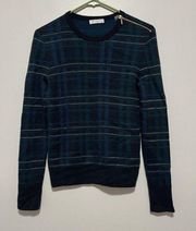 Equipment Green Blue Plaid Wool Sweater with Shoulder Zipper Size Medium