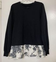 Jason wu black crew neck floral hem sweatshirt sweater size medium