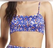 Open Edit Crop Top Sz M Blue Red Abstract Floral Print Adjust Spaghetti Strap