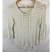 Olive & Oak Striped Lace Up Top Size Medium