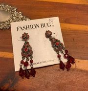 Fashion Bug Red Bead and Rhinestone Earrings