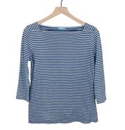J. McLaughlin Blue White Stripe Cotton Boatneck Top T-shirt Women's Size Medium