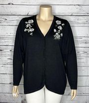 Isaac Mizrahi Live! NWT Size 2X Black - Floral Embroidered Sweater Cardigan