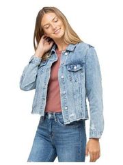 Womens Vervet Harlow Acid Wash Distressed Classic Fit Denim Jean Jacket - Sz M