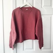 Aerie  Dusty Rose Pink Ribbed Boxy Oversized Relaxed Crop Pullover Sweater Small