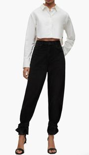 Tara Tie Hem Straight Leg Jeans Washed Black