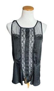 NWT Womens Hinge Black Sateene Lace Detail Peplum Stunning Sleeveless Top - Sz L