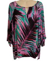 Tropical Print Keyhole Neckline With Gold Bar Detail Size XL