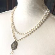 Handcrafted white Czech Pearl genuine almandine garnet gemstone clasp necklace