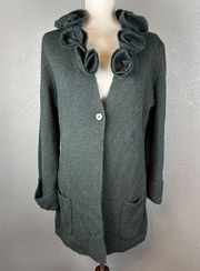 Soft Surroundings Long Line Rosette Cardigan Sweater Size Large Gray Alpaca Wool