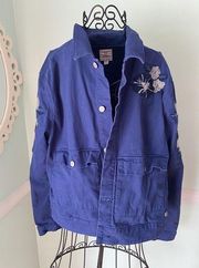 Lularoe Denim Jacket Blue Embroidered Floral  Size 2XL XXL