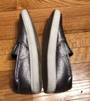 Flats Loafers Sneakers Slip On Pewter Metallic Shiny Breatheable Laser Perforated Cutouts Tomboy Masc Edgy Casual Work