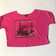 boxy crop top Paris scene pink and black  small