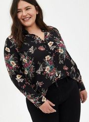 Torrid Madison Georgette Button-Up Long Sleeve Shirt in Floral Black Size 5X