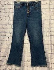 Zara High Waisted Bootcut Denim Jeans with Raw Hem and Button Fly Size 8