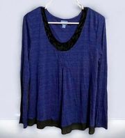 SIMPLY VERA VERA WANG Blue Black Crushed Velvet Accent Pajama Top Size Medium