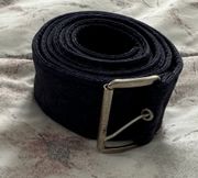 Navy Blue Canvas Fabric Belt with Silver Buckle, size 64”