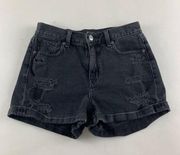 American Eagle  Black Distressed Denim Cuffed Mom Shorts 0