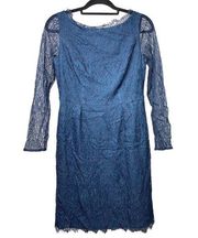 Shoshanna Sheath Dress Sheer Lace Sleeves Blue Women's 6 Career Party Classic