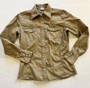 Carhartt Women's Long Sleeve Khaki Brown Pearl Snap Button Down Shirt Top XS