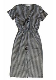 Womens Potter's Pot Blue White Stripe Nautical Cropped Wide Leg Jumpsuit Size M