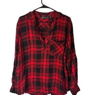 New York & Company Red Plaid Long Sleeve Button Back Shirt Women Sz XL